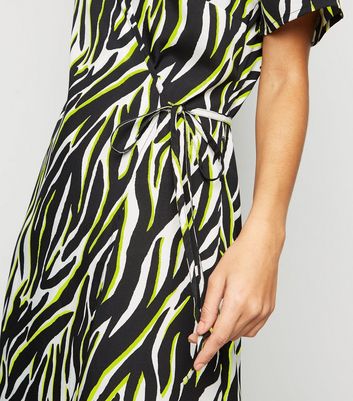Tall Black Neon Zebra Print Wrap Dress ...